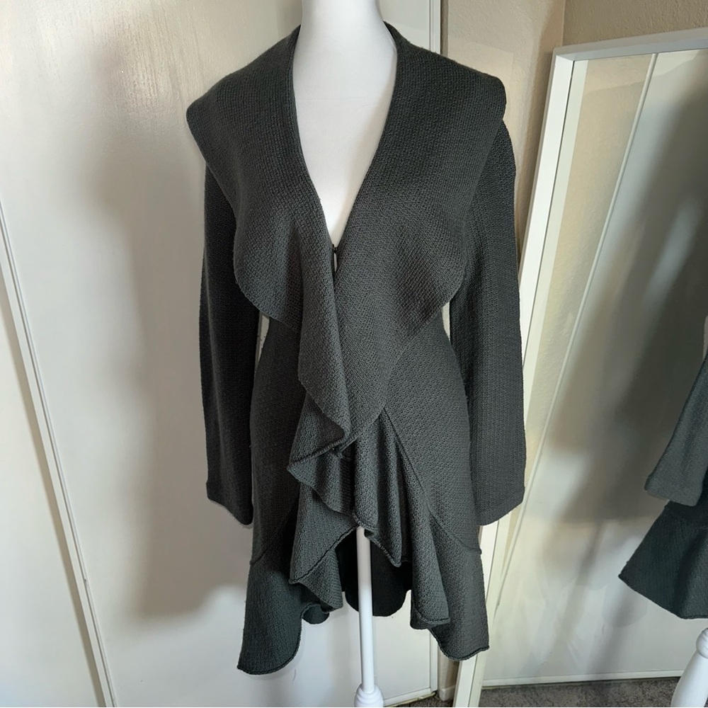 MOTH Anthropologie Waterfall Ruffle Cardigan Open Front Sweater wool